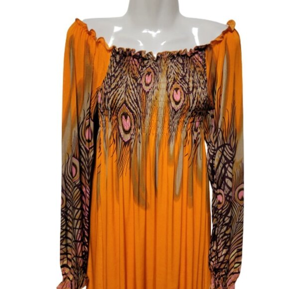 Long Sleeve Maxi Dress Peacok Motif Long Dress - One Size Fits Most- NEW ! - Picture 7 of 11